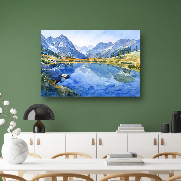 Serene Bergmeren met Reflecties in Aquarel   canvas