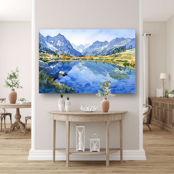 Serene Bergmeren met Reflecties in Aquarel   canvas