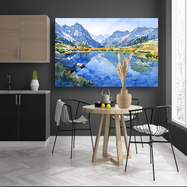 Serene Bergmeren met Reflecties in Aquarel   canvas