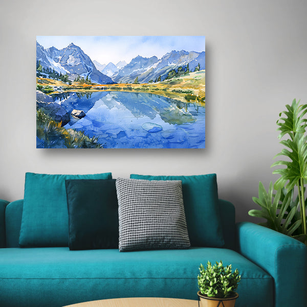 Serene Bergmeren met Reflecties in Aquarel   canvas