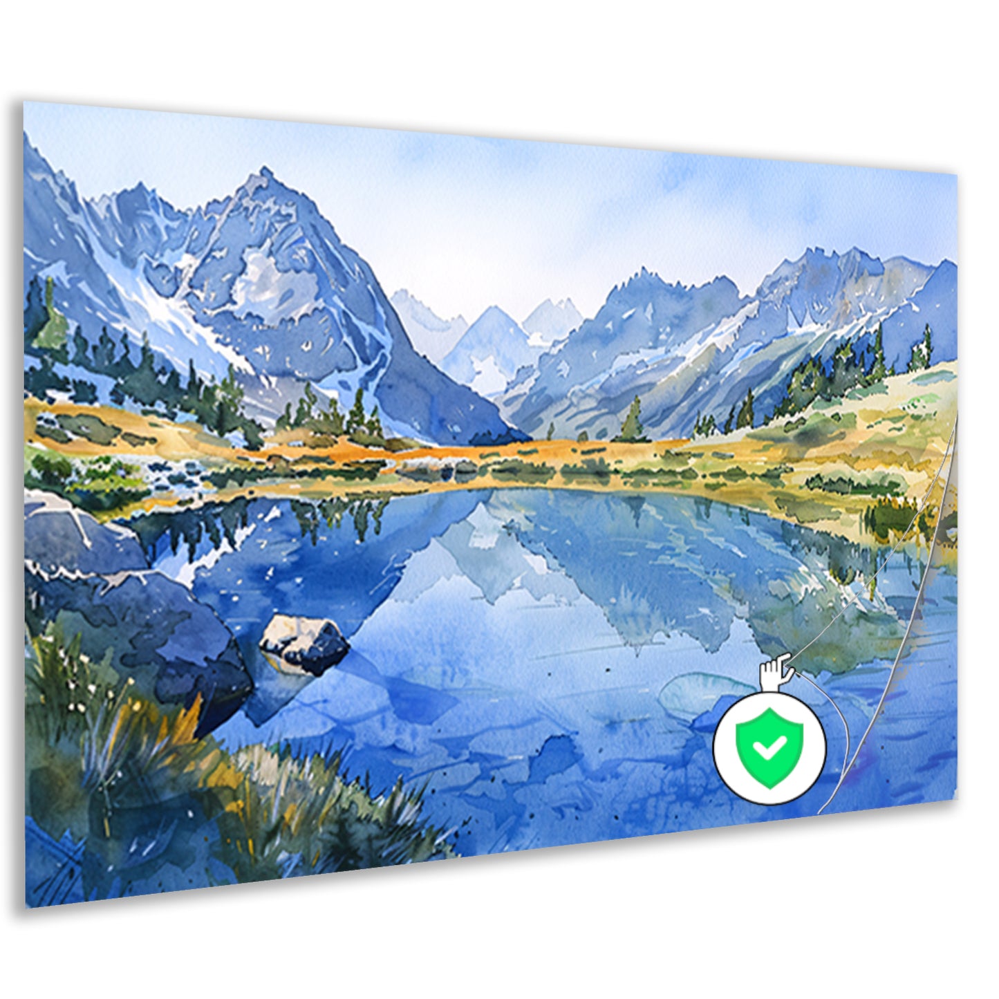 Serene Bergmeren met Reflecties in Aquarel poster