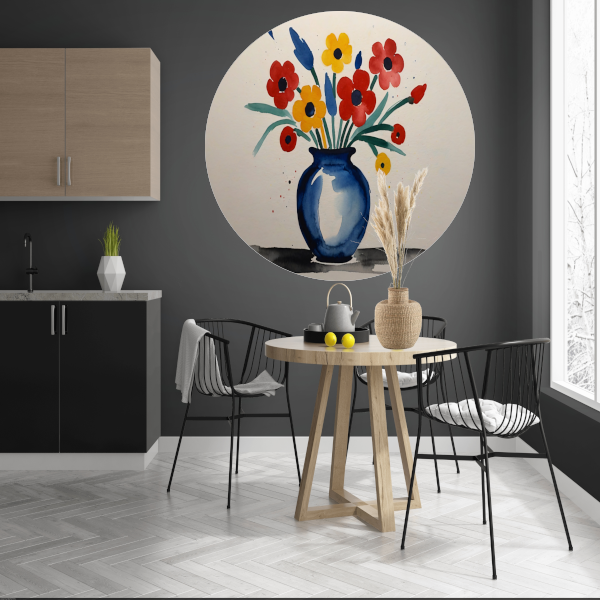 Kleurrijke Aquarel van Vaas met Bloemen aluminium muurcirkel