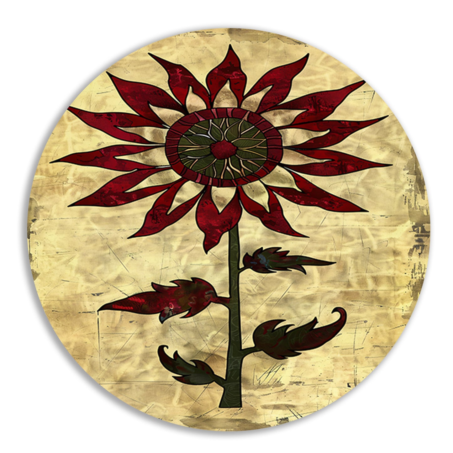 Digitale kunst zonnebloem op vintage achtergrond aluminium muurcirkel
