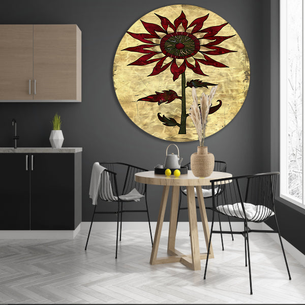 Digitale kunst zonnebloem op vintage achtergrond aluminium muurcirkel