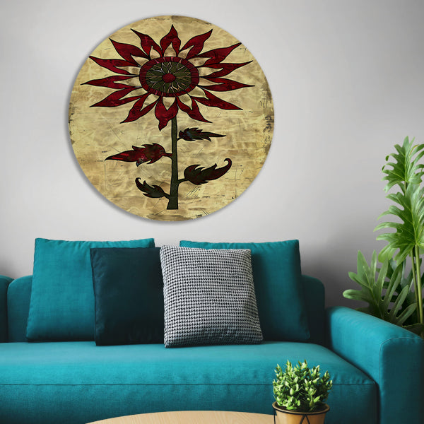 Digitale kunst zonnebloem op vintage achtergrond aluminium muurcirkel