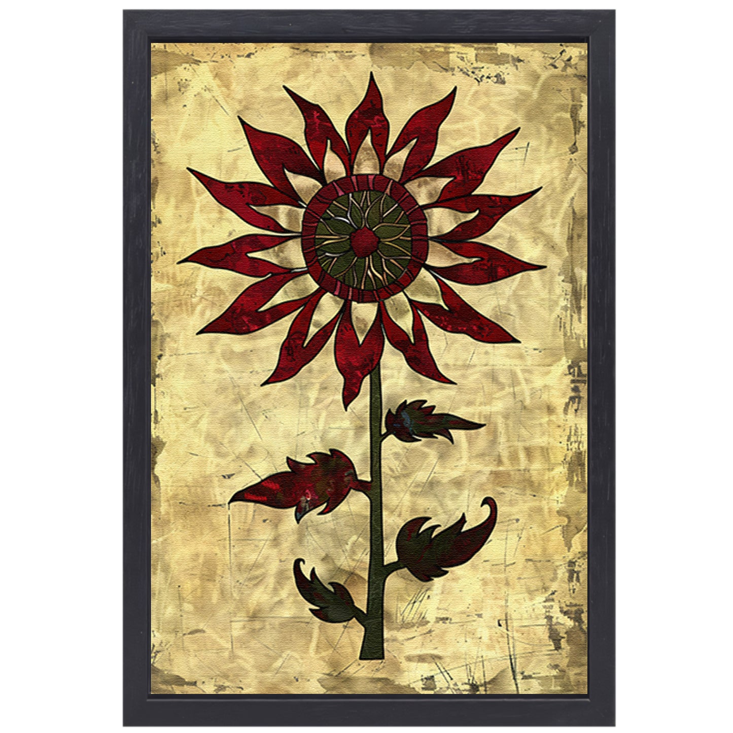 Digitale kunst zonnebloem op vintage achtergrond canvas met baklijst
