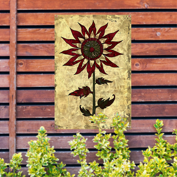 Digitale kunst zonnebloem op vintage achtergrond tuinposter