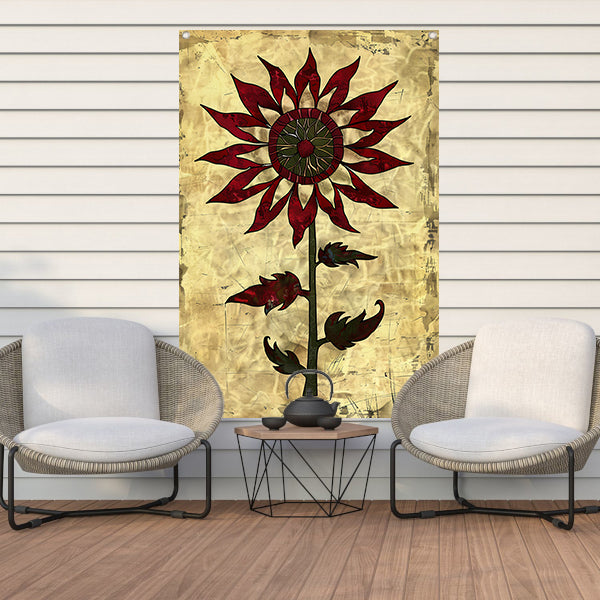 Digitale kunst zonnebloem op vintage achtergrond tuinposter