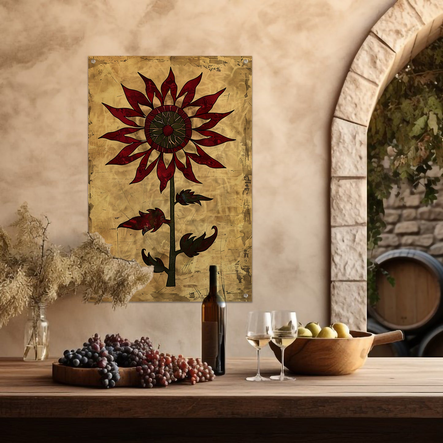 Digitale kunst zonnebloem op vintage achtergrond tuinposter