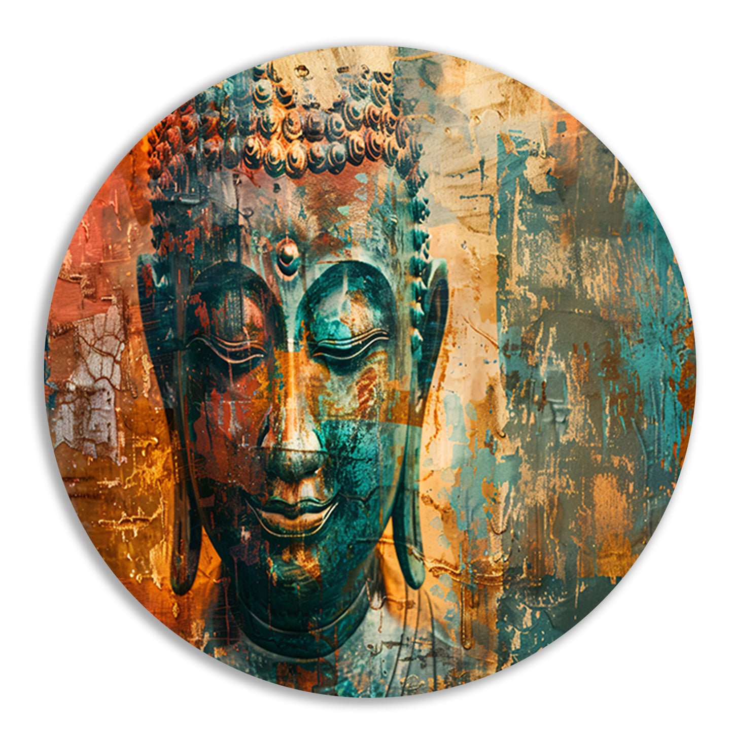 Abstracte boeddha met rustieke texturen aluminium muurcirkel