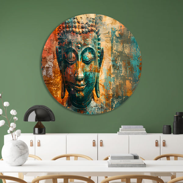 Abstracte boeddha met rustieke texturen aluminium muurcirkel