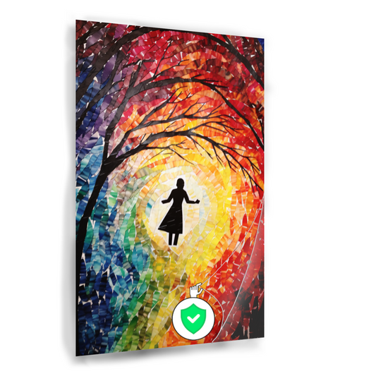 Silhouet Tegen Kleurrijke Mozaïek Achtergrond poster