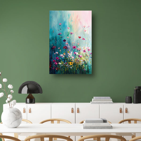 Kleurrijk abstract bloemenveld met vlinders acrylglas