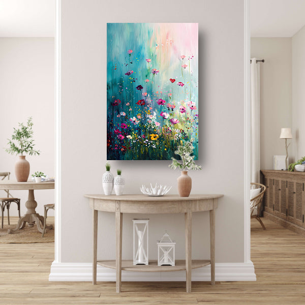 Kleurrijk abstract bloemenveld met vlinders acrylglas