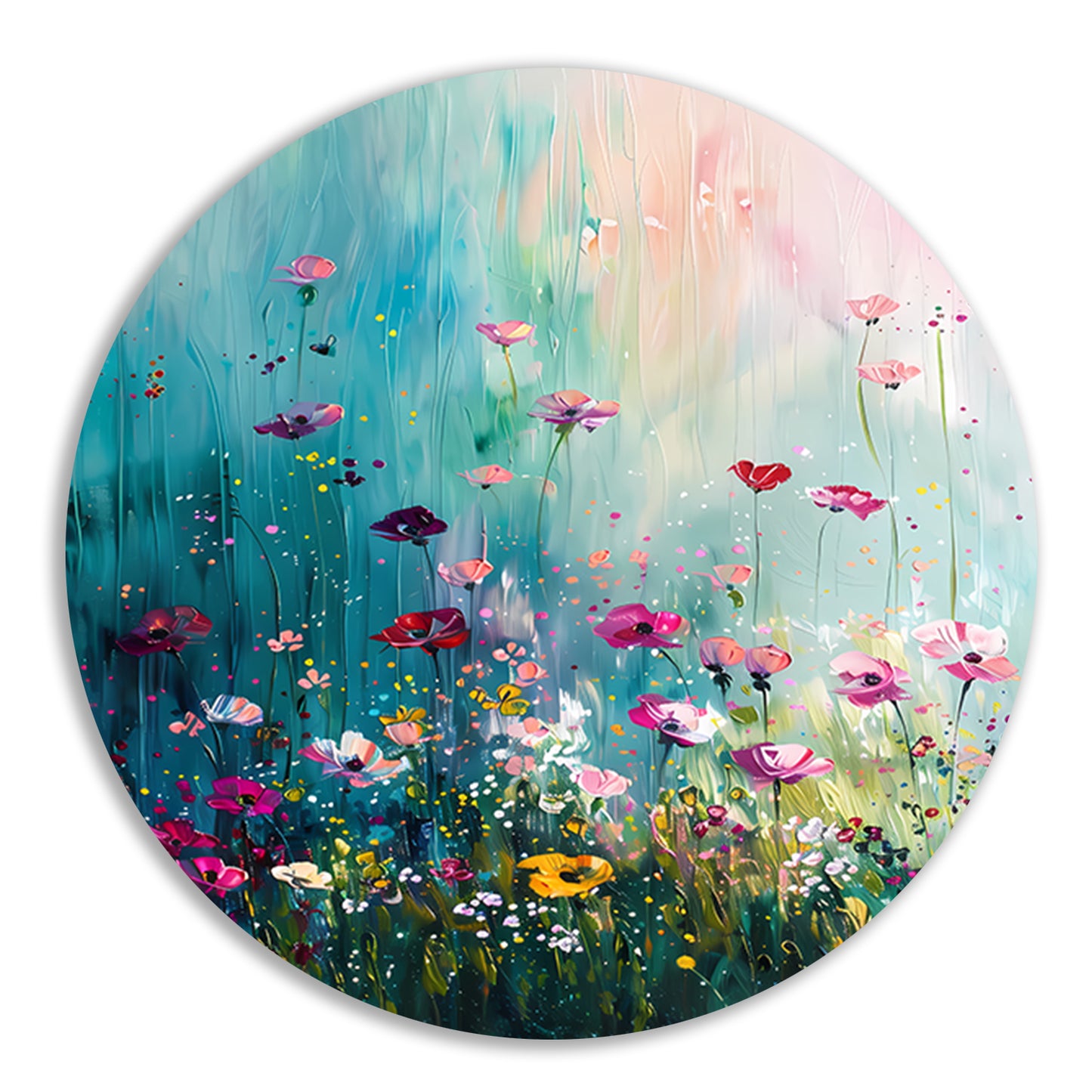 Kleurrijk abstract bloemenveld met vlinders forex muurcirkel