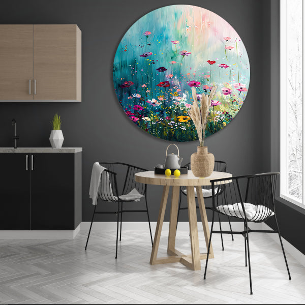 Kleurrijk abstract bloemenveld met vlinders forex muurcirkel