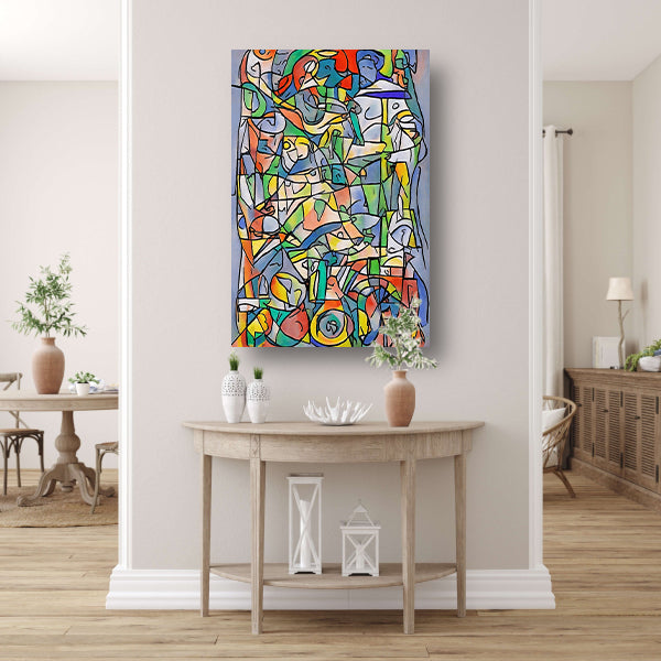 Abstracte kleurrijke figuren en vormen schilderij canvas