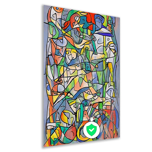 Abstracte kleurrijke figuren en vormen schilderij poster