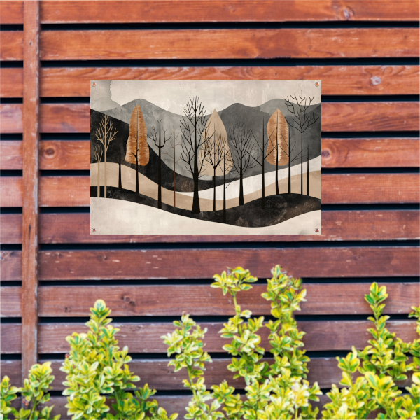 Geometrische interpretatie van natuur en stilte tuinposter
