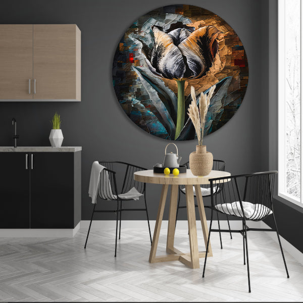 Abstract Expressionistisch Tulpontwerp in Kleur aluminium muurcirkel