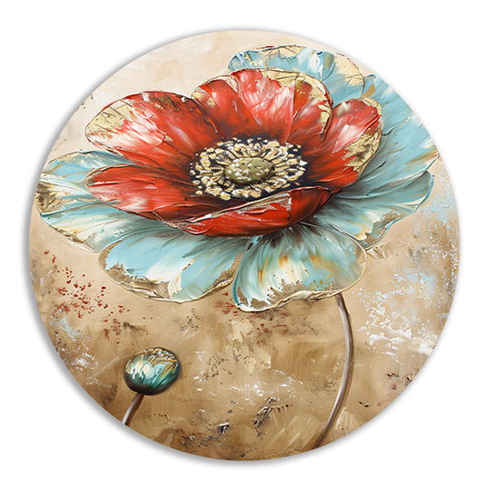 Moderne schilderij van een kleurrijke bloem aluminium muurcirkel