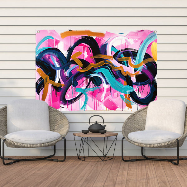 Kleurrijk abstract kunstwerk met dynamische lijnen tuinposter