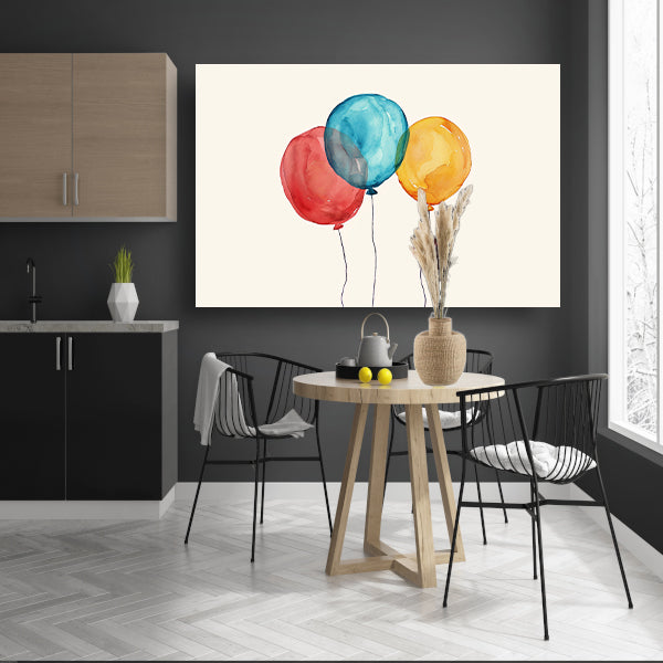 Drie kleurrijke ballonnen met dunne koorden poster