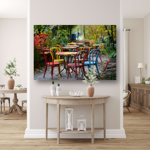 Kleurrijk parkmeubilair canvas met baklijst