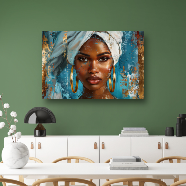 Krachtige Blik van een Elegante Vrouw met Witte Doek canvas
