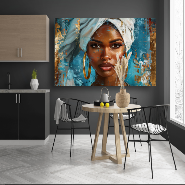 Krachtige Blik van een Elegante Vrouw met Witte Doek canvas