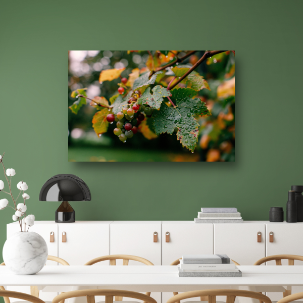 Druiventros met dauw in de herfstochtend canvas