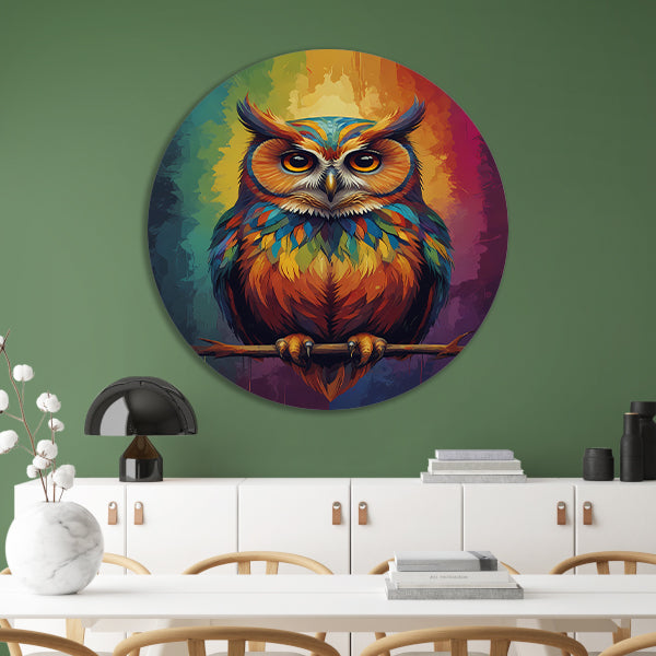 Kleurrijke Uil Abstract Artistiek Ontwerp aluminium muurcirkel