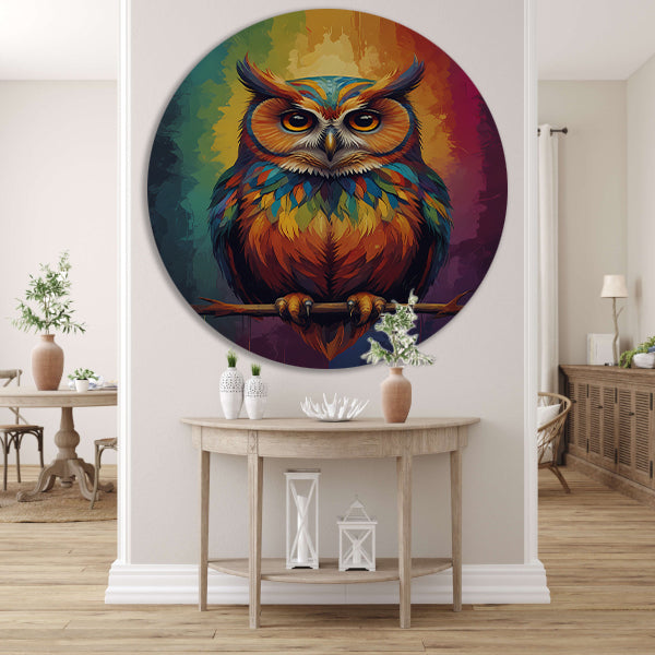 Kleurrijke Uil Abstract Artistiek Ontwerp forex muurcirkel