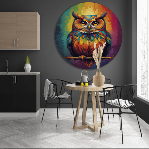 Kleurrijke Uil Abstract Artistiek Ontwerp forex muurcirkel