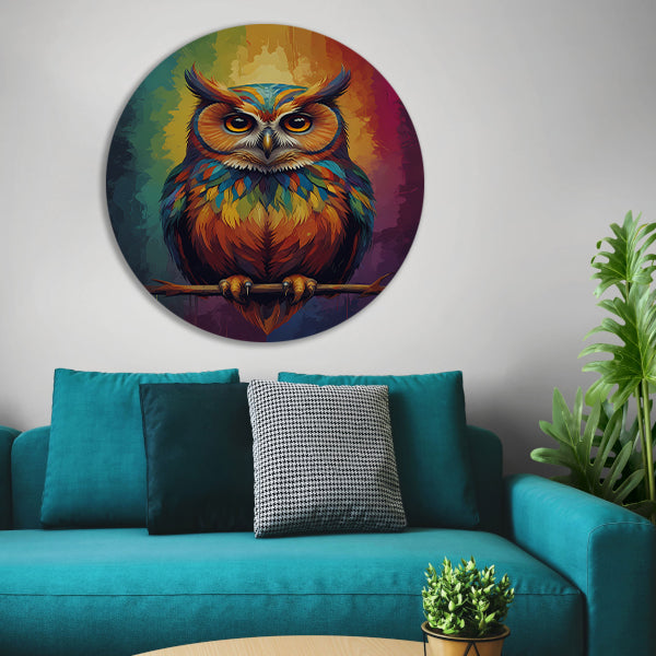 Kleurrijke Uil Abstract Artistiek Ontwerp aluminium muurcirkel