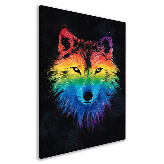 Kleurrijke abstracte wolf illustratie voor interieur canvas