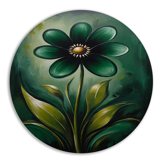 Abstracte Donkergroene Bloem met Gouden Kern aluminium muurcirkel