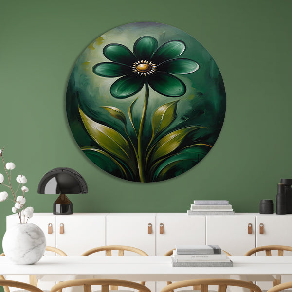 Abstracte Donkergroene Bloem met Gouden Kern forex muurcirkel