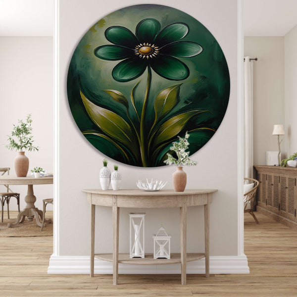 Abstracte Donkergroene Bloem met Gouden Kern forex muurcirkel