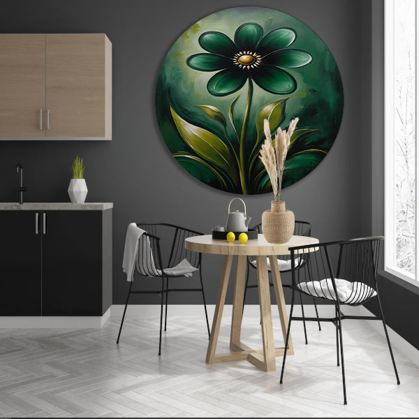 Abstracte Donkergroene Bloem met Gouden Kern forex muurcirkel
