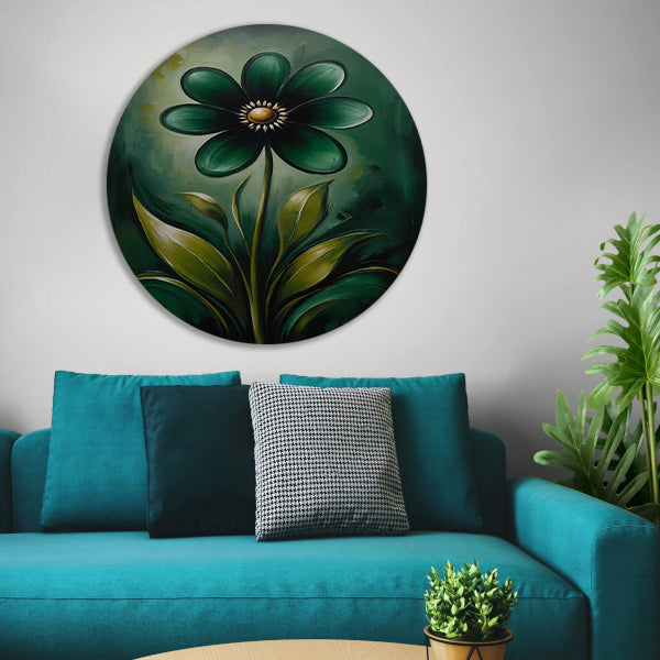 Abstracte Donkergroene Bloem met Gouden Kern forex muurcirkel