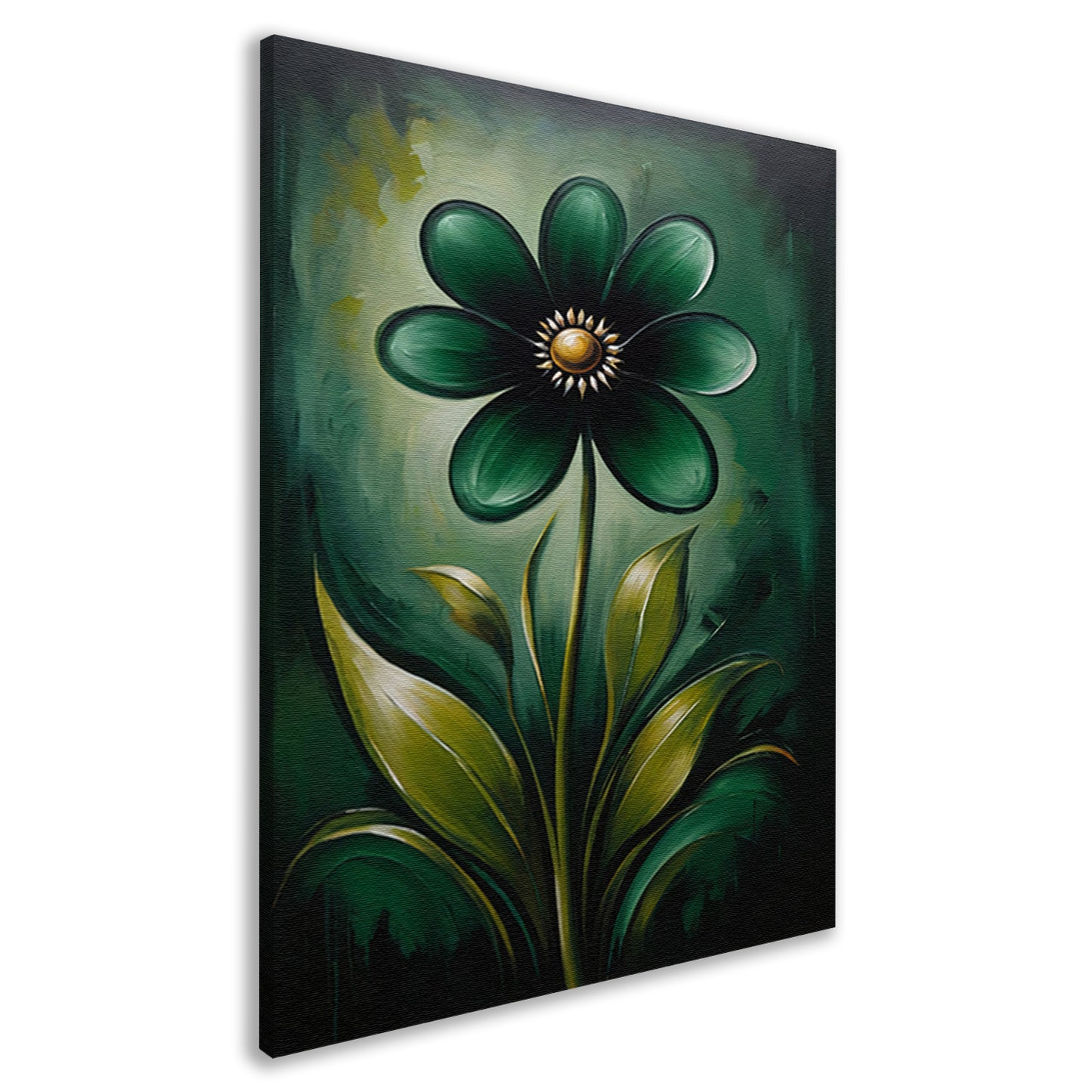 Abstracte Donkergroene Bloem met Gouden Kern canvas