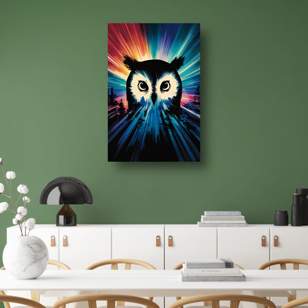 Kleurrijke uil met dynamische achtergrond poster