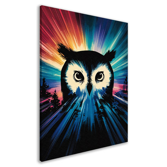 Kleurrijke uil met dynamische achtergrond canvas
