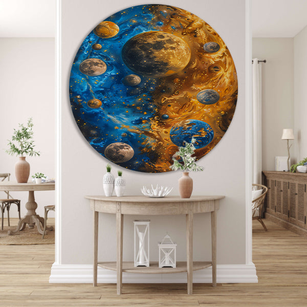 Abstract Planeten Dans in Kosmisch Universum aluminium muurcirkel