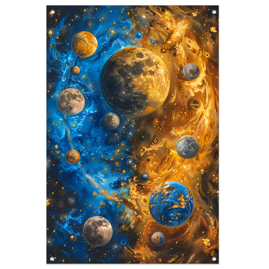 Abstract Planeten Dans in Kosmisch Universum tuinposter
