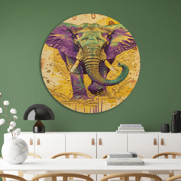 Kleurrijk abstract schilderij van een olifant forex muurcirkel