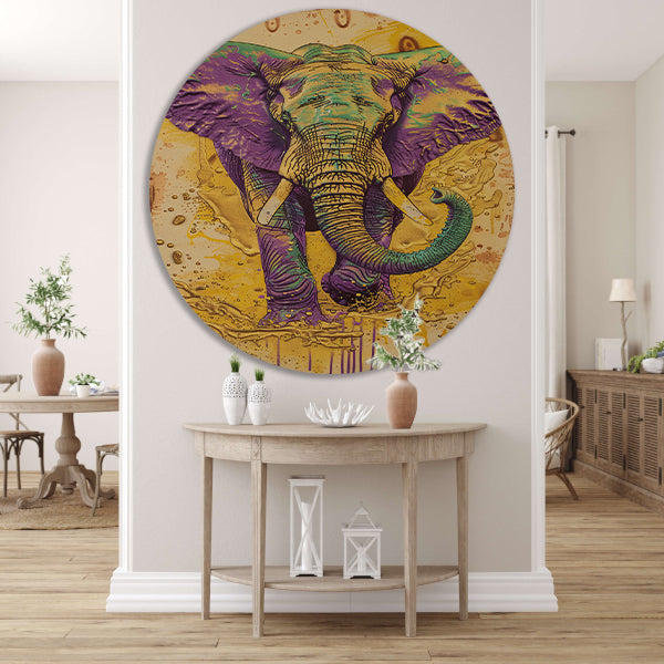 Kleurrijk abstract schilderij van een olifant forex muurcirkel