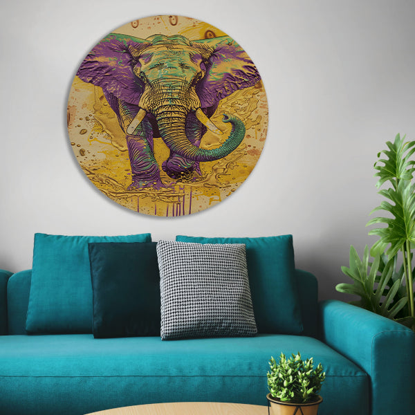 Kleurrijk abstract schilderij van een olifant forex muurcirkel