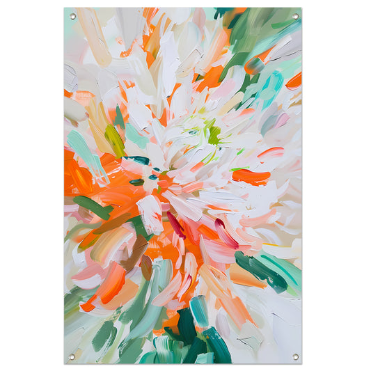 Abstract bloemen schilderij met levendige kleuren tuinposter